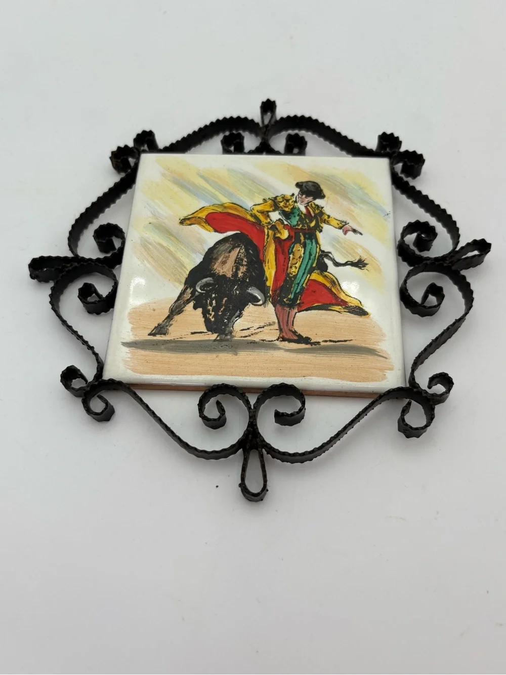 Vintage Matador Tile and Iron Scrollwork Trivet - Made in Spain